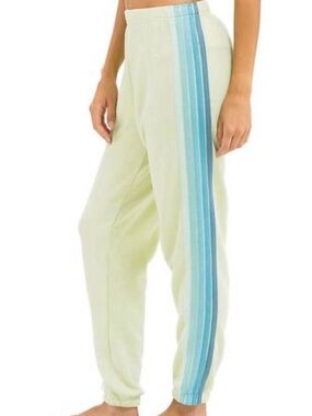 Aviator Nation 5 stripe stitch sweatpant in lime cream/seafoam
